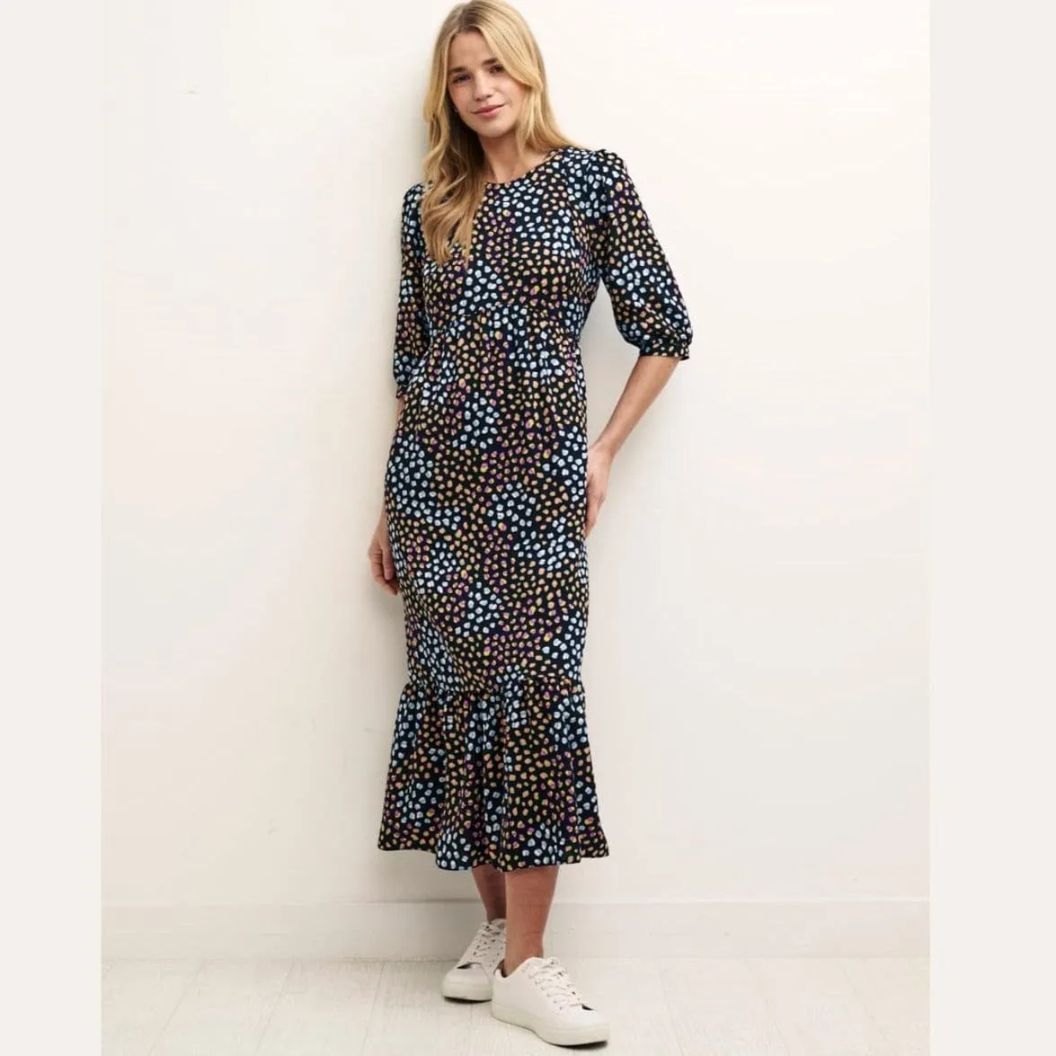 Nobody's Child Black Speckle Print Rachel Midi Dress
