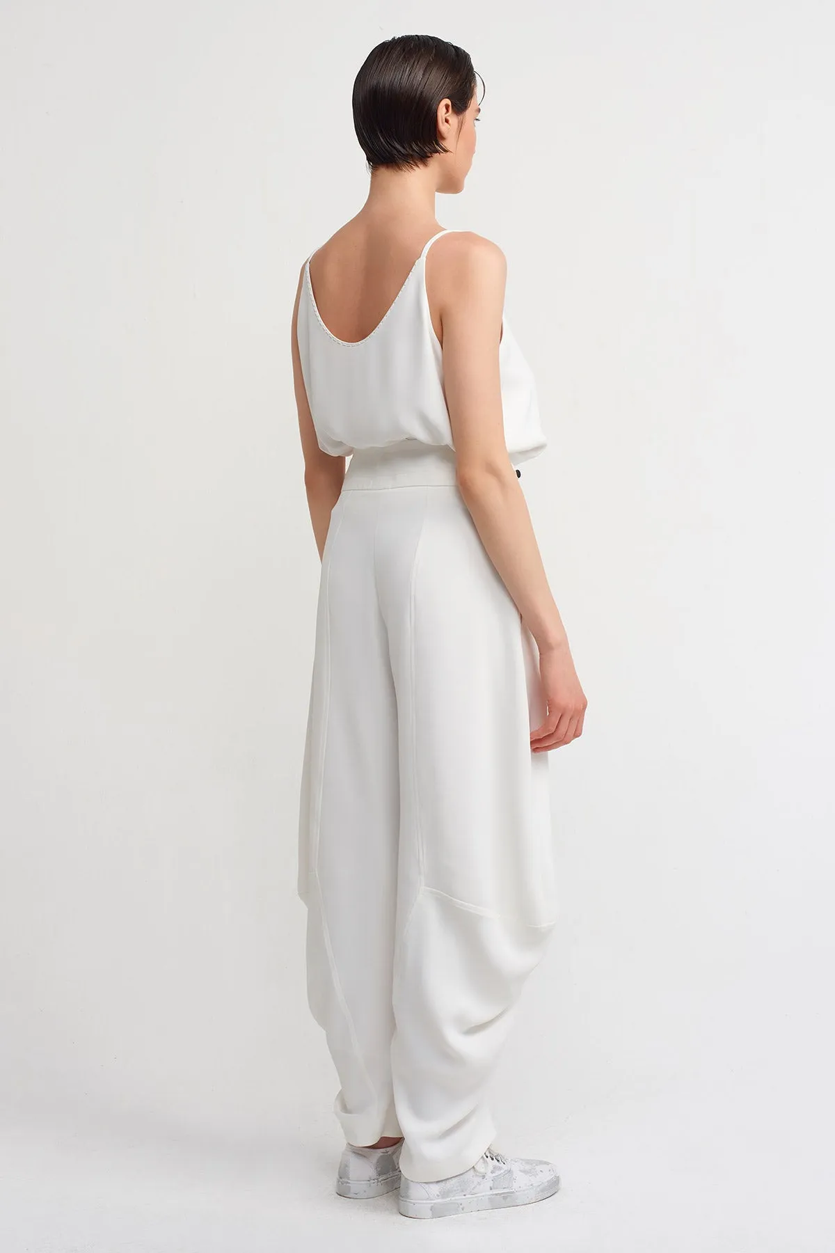 Nu Side Detailed High Waist Trousers Off White