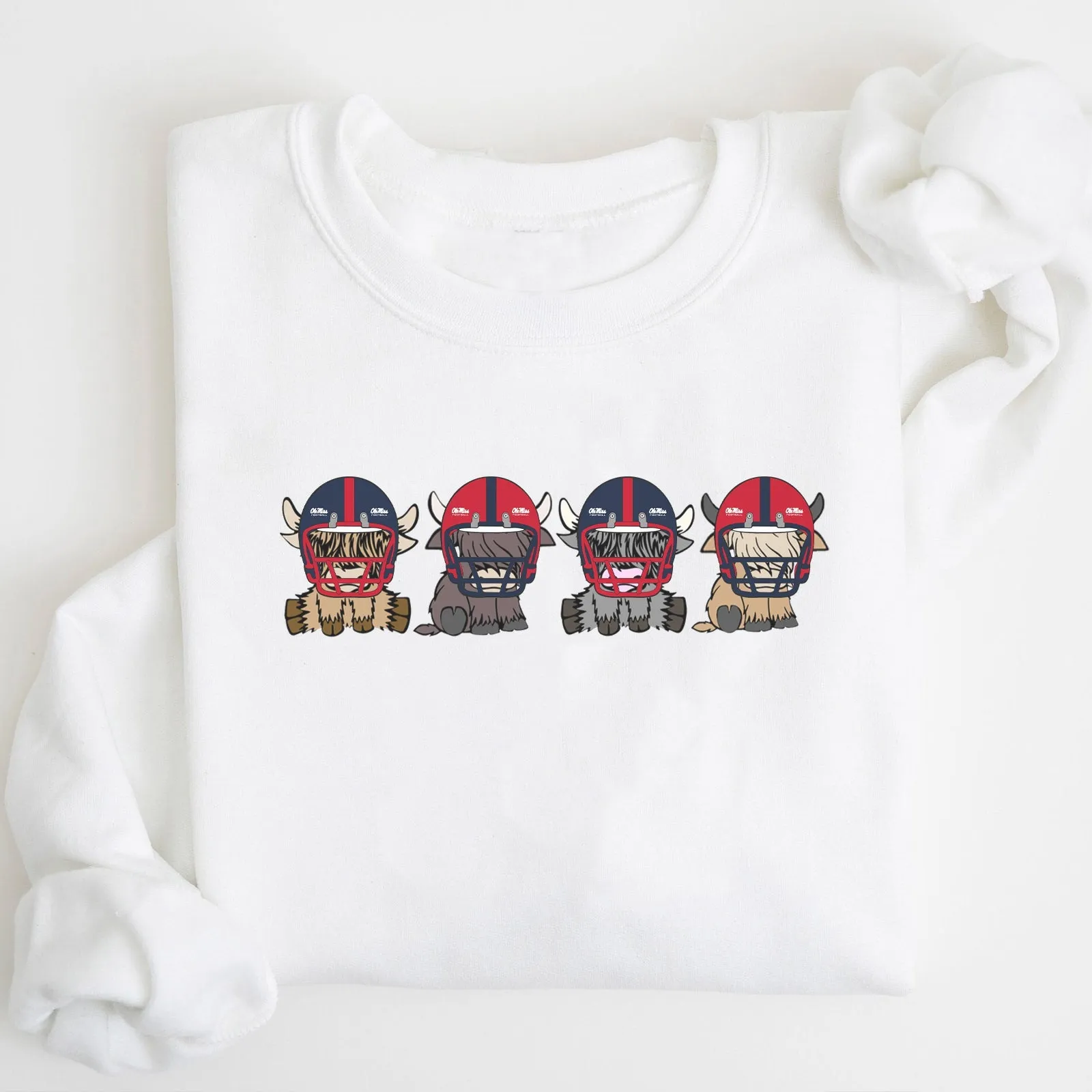 Ole Miss Rebels Football Highland Cow Football Team Football Lovers Gift Unisex Crewneck Hoodie Sweatshirt