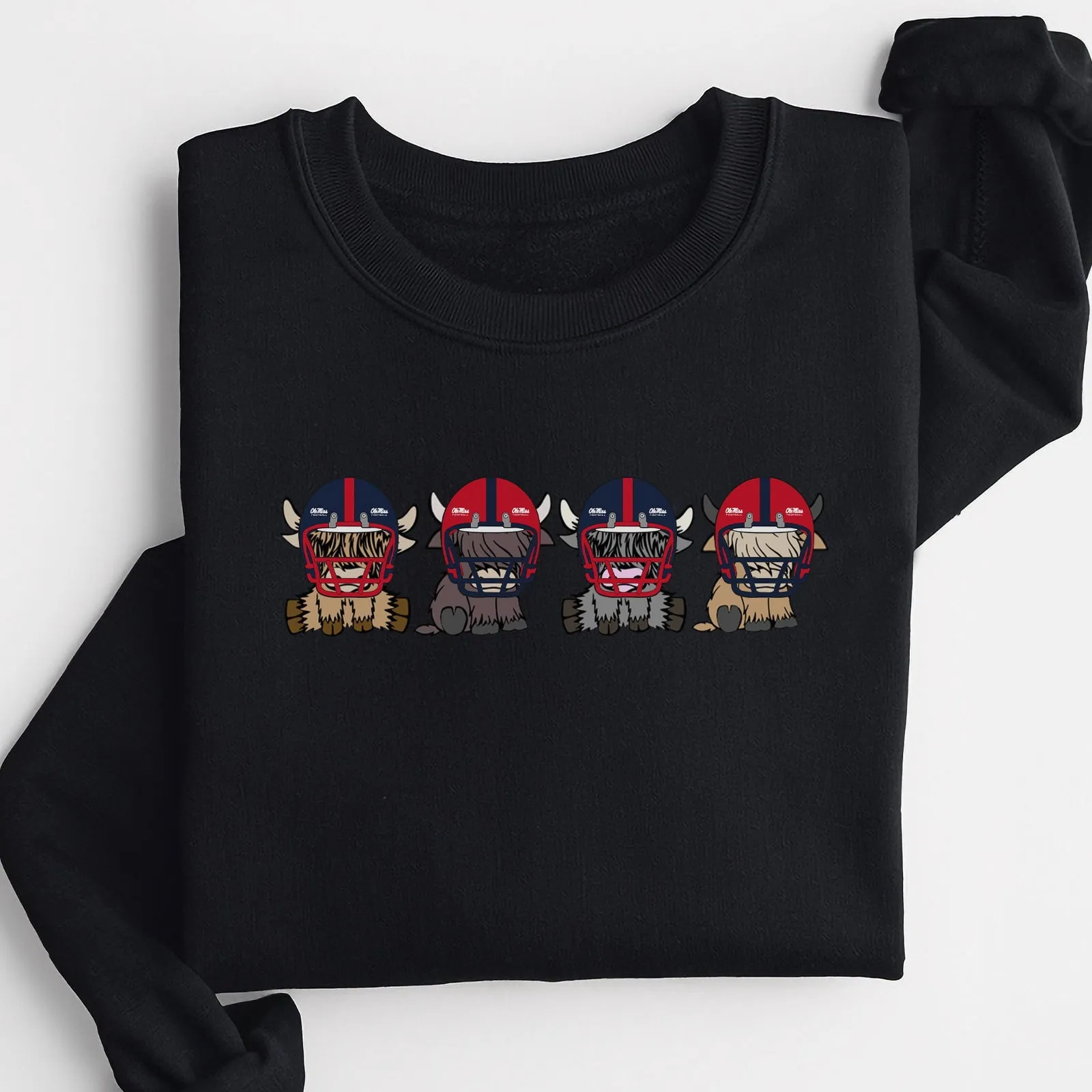 Ole Miss Rebels Football Highland Cow Football Team Football Lovers Gift Unisex Crewneck Hoodie Sweatshirt