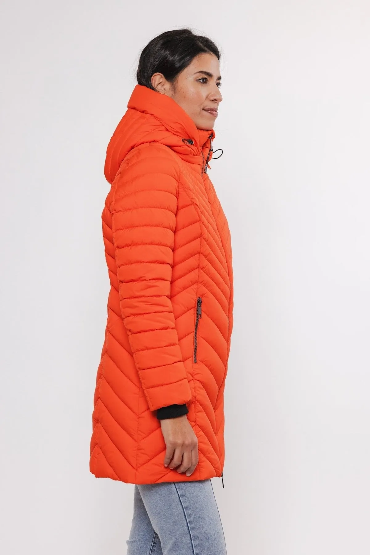 Orange Padded Coat With Detachable Hood