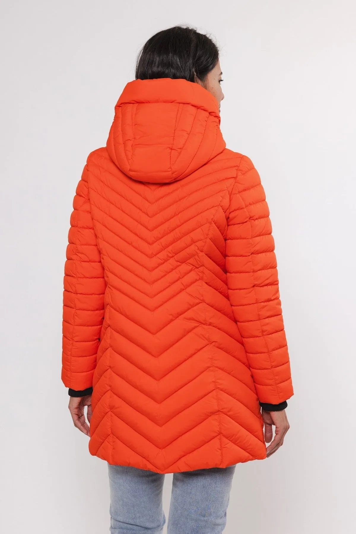 Orange Padded Coat With Detachable Hood