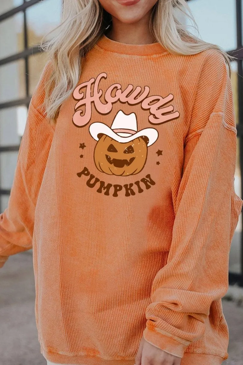 Orange "Howdy Pumpkin" Halloween Graphic Sweatshirt