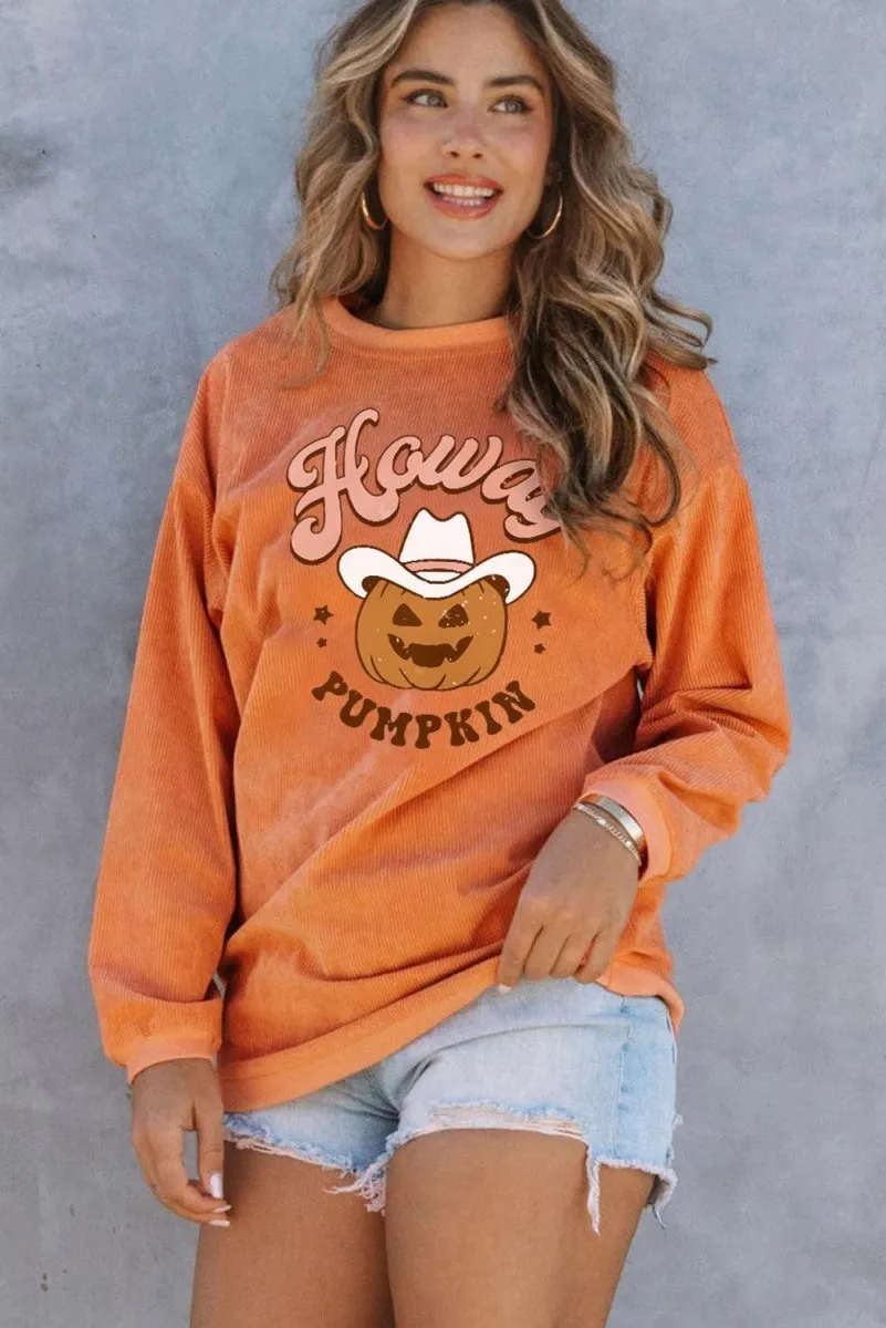 Orange "Howdy Pumpkin" Halloween Graphic Sweatshirt