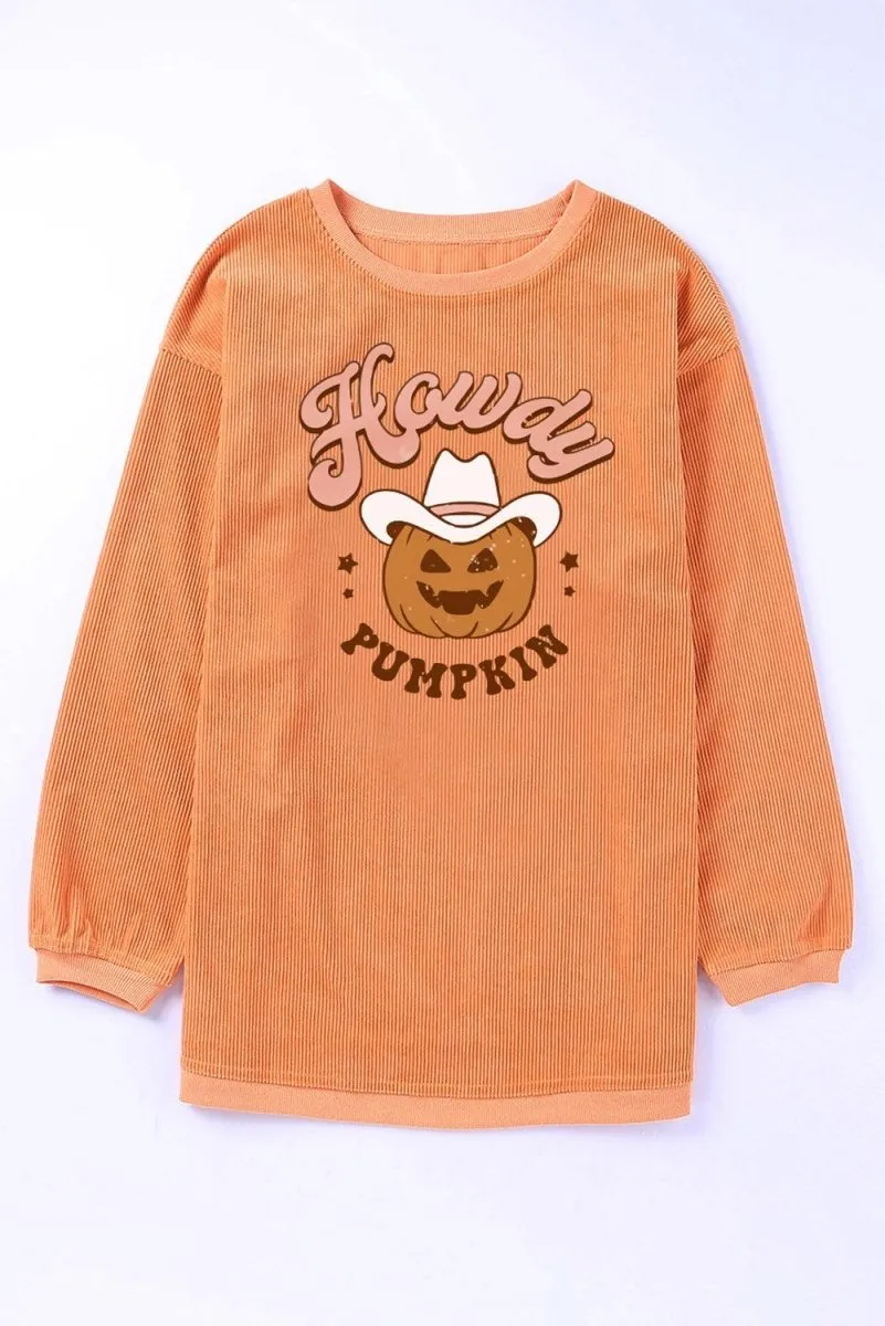 Orange "Howdy Pumpkin" Halloween Graphic Sweatshirt