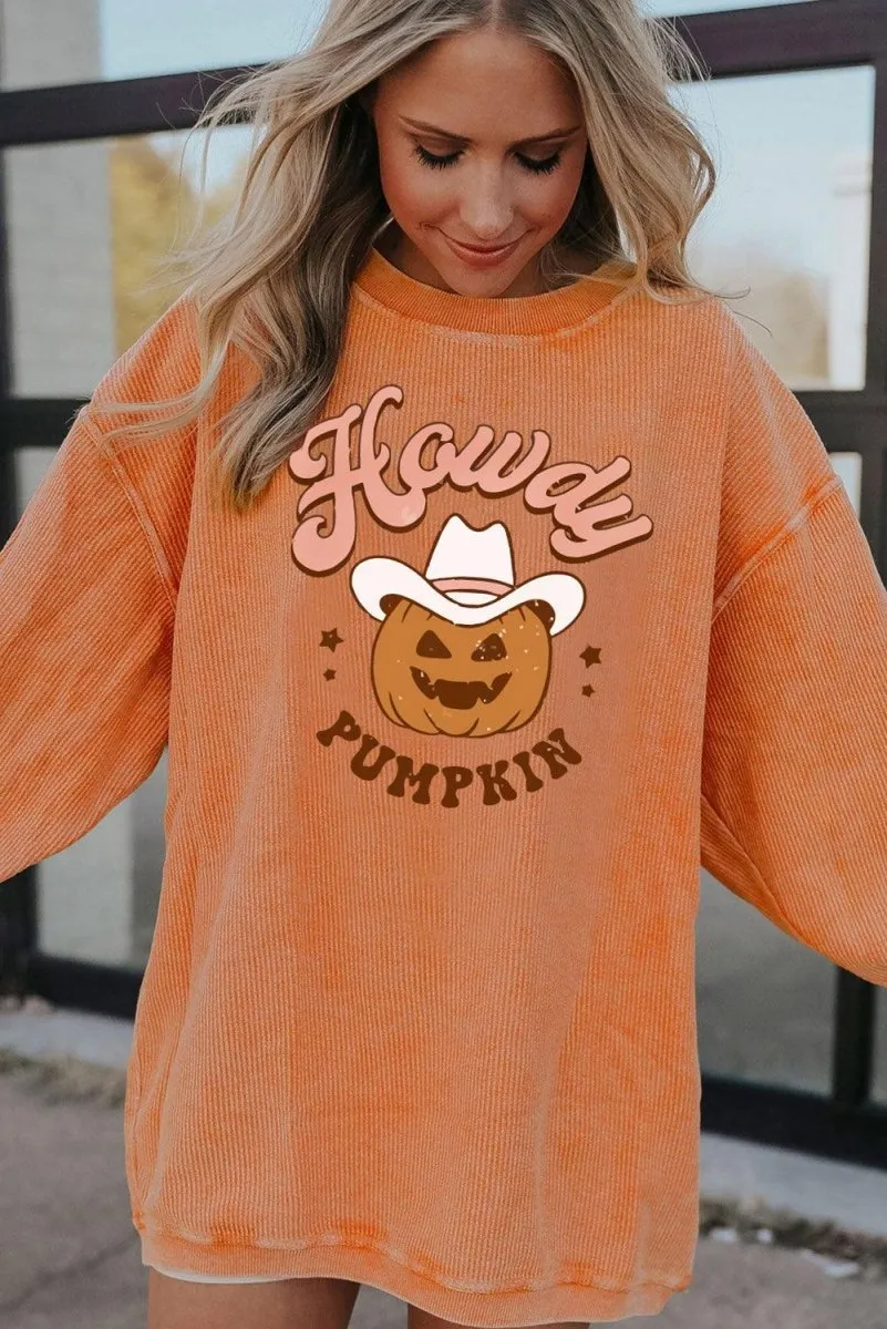 Orange "Howdy Pumpkin" Halloween Graphic Sweatshirt