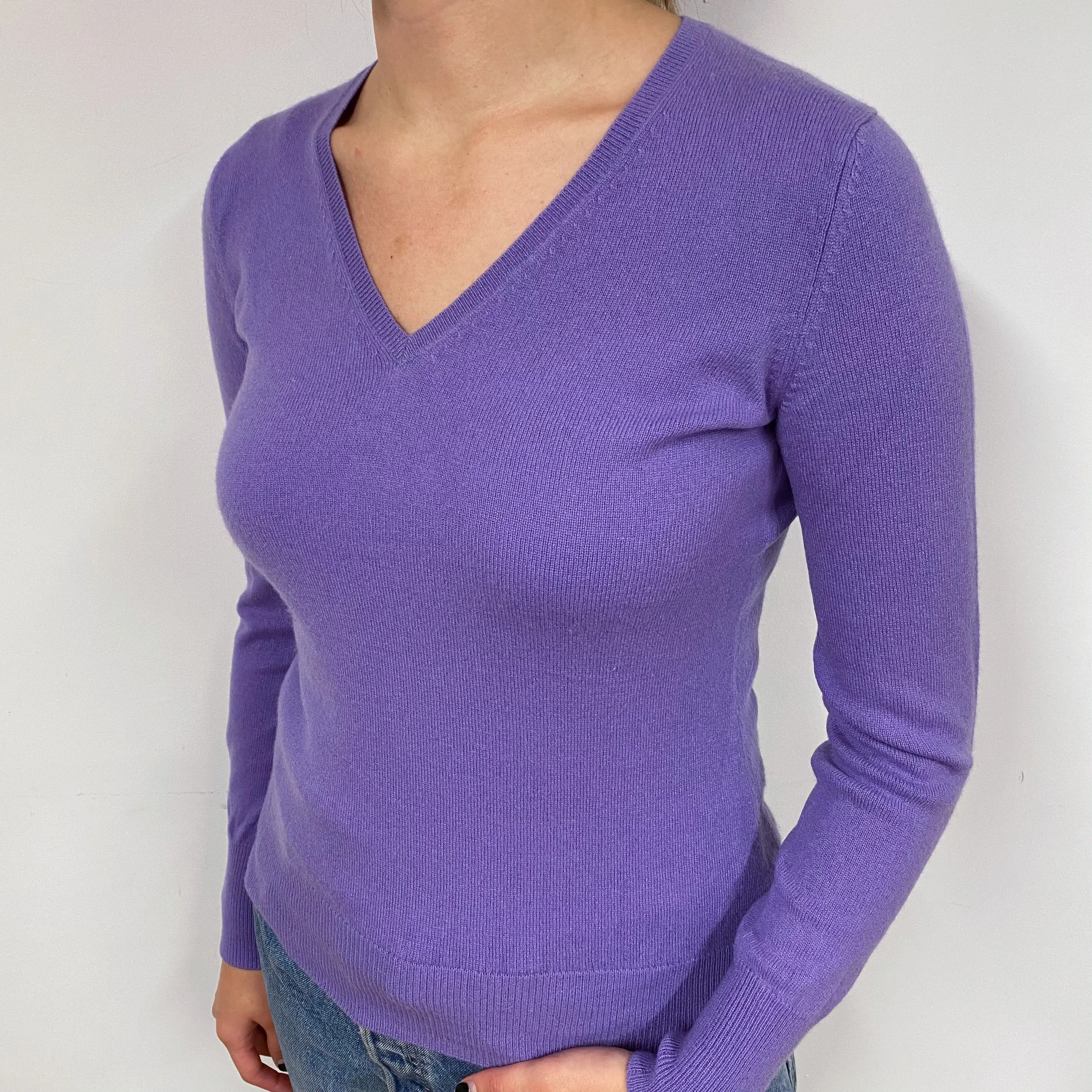 Periwinkle Purple Cashmere V-Neck Jumper Small