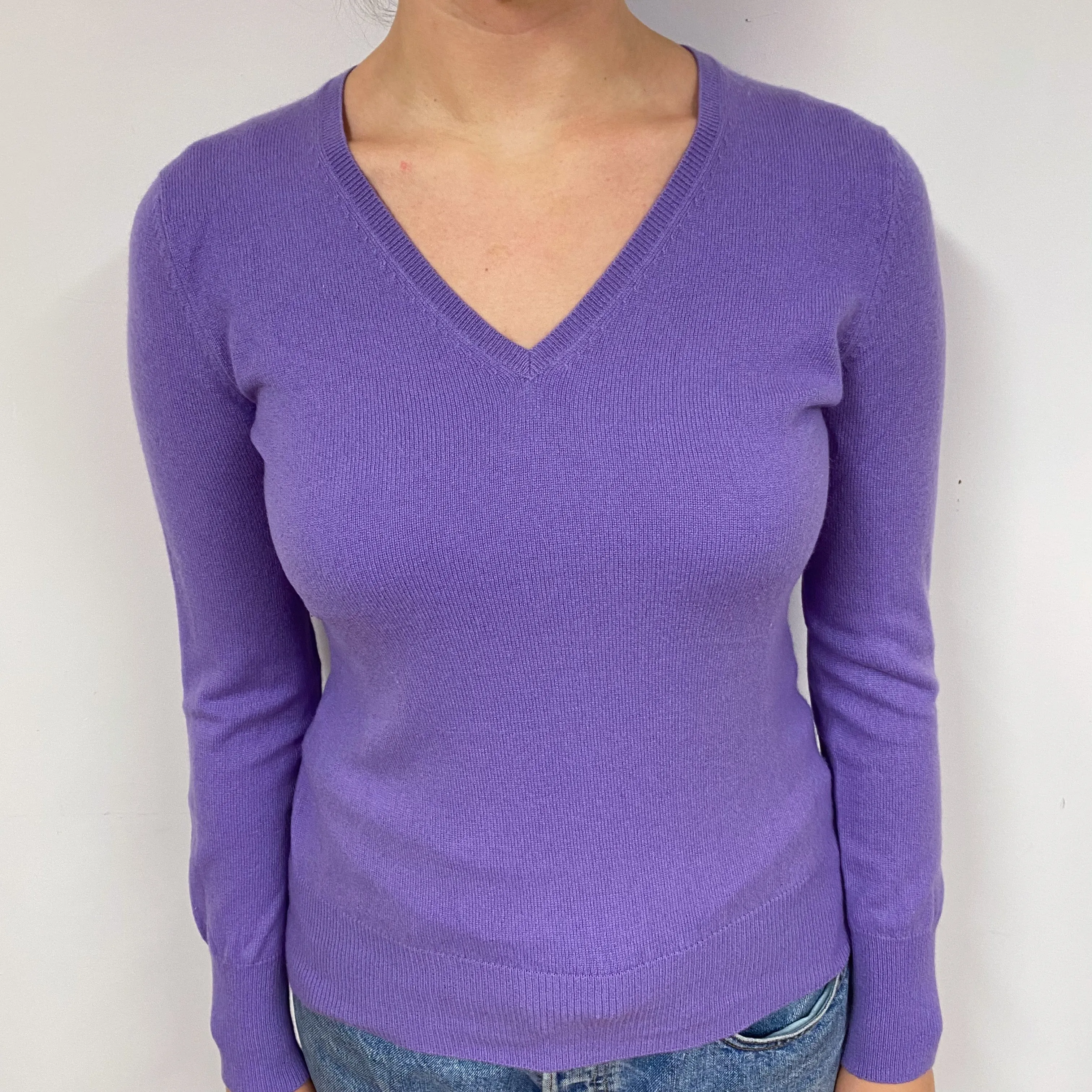 Periwinkle Purple Cashmere V-Neck Jumper Small