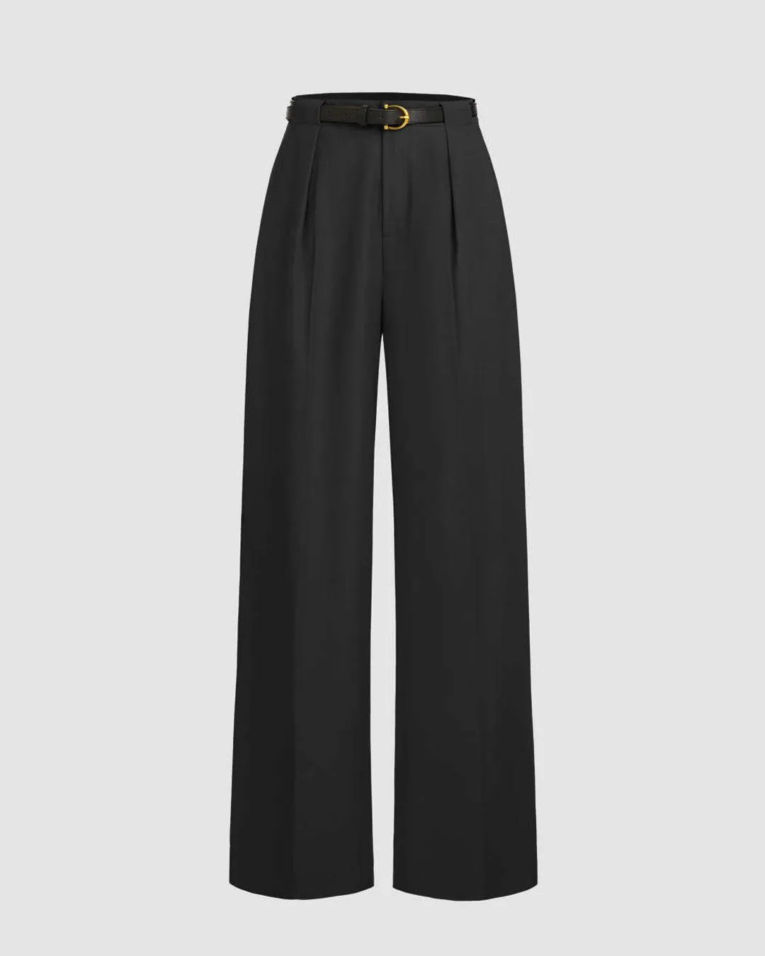 Pleated High Waisted Wide Leg Black Trousers