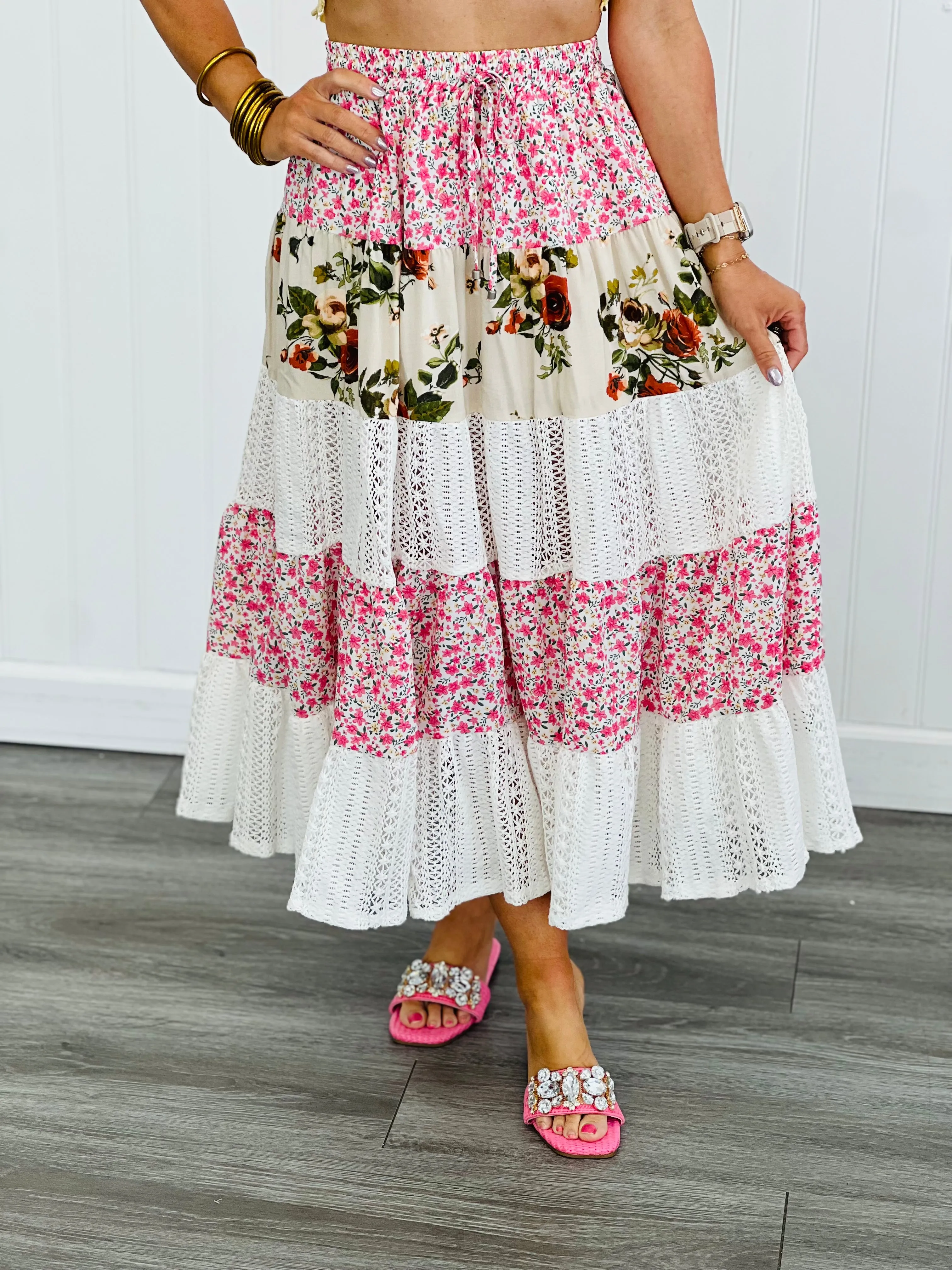 POL Ivory Multi Floral Crochet Lace Maxi Skirt (Reg.)