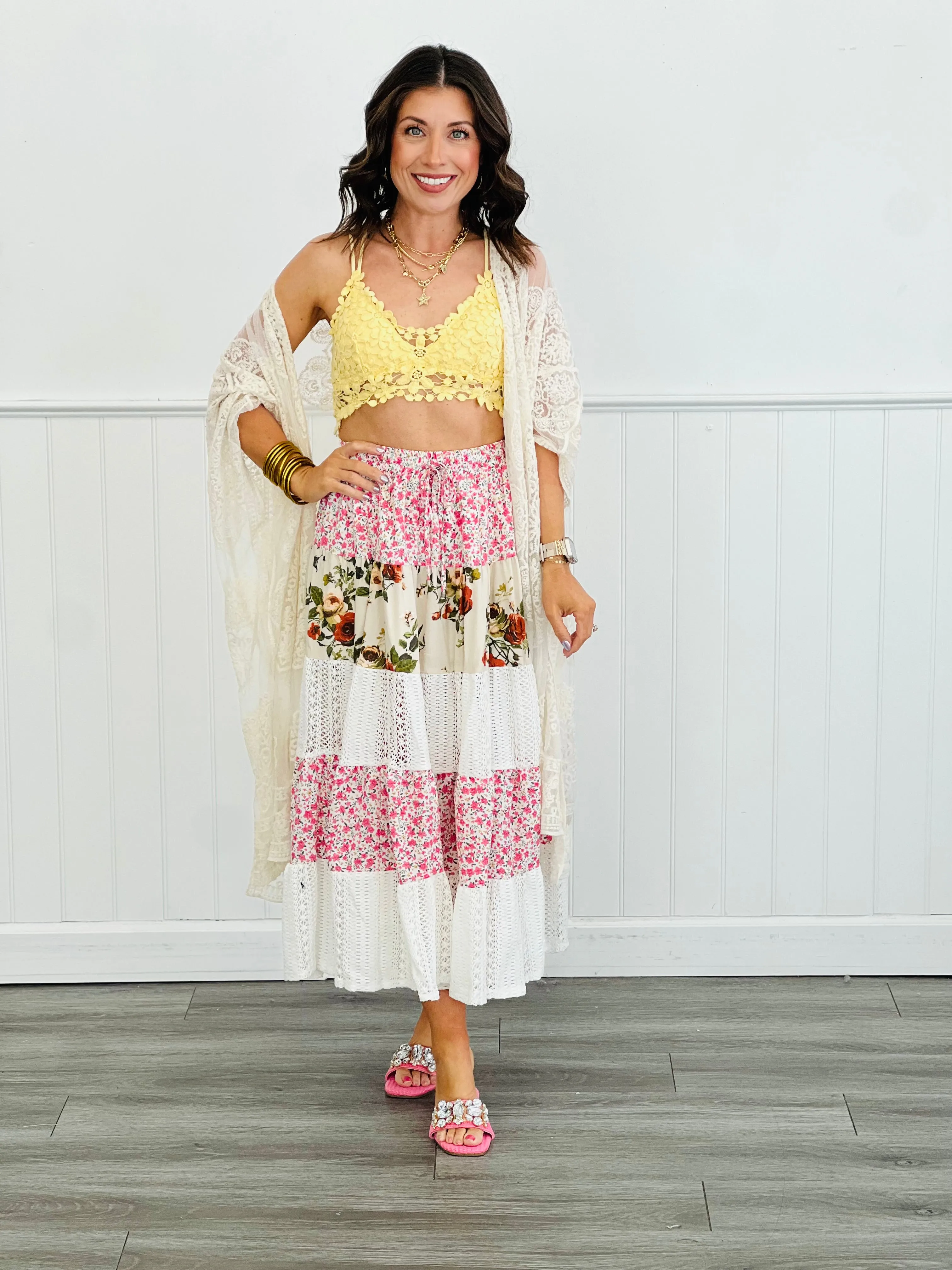 POL Ivory Multi Floral Crochet Lace Maxi Skirt (Reg.)