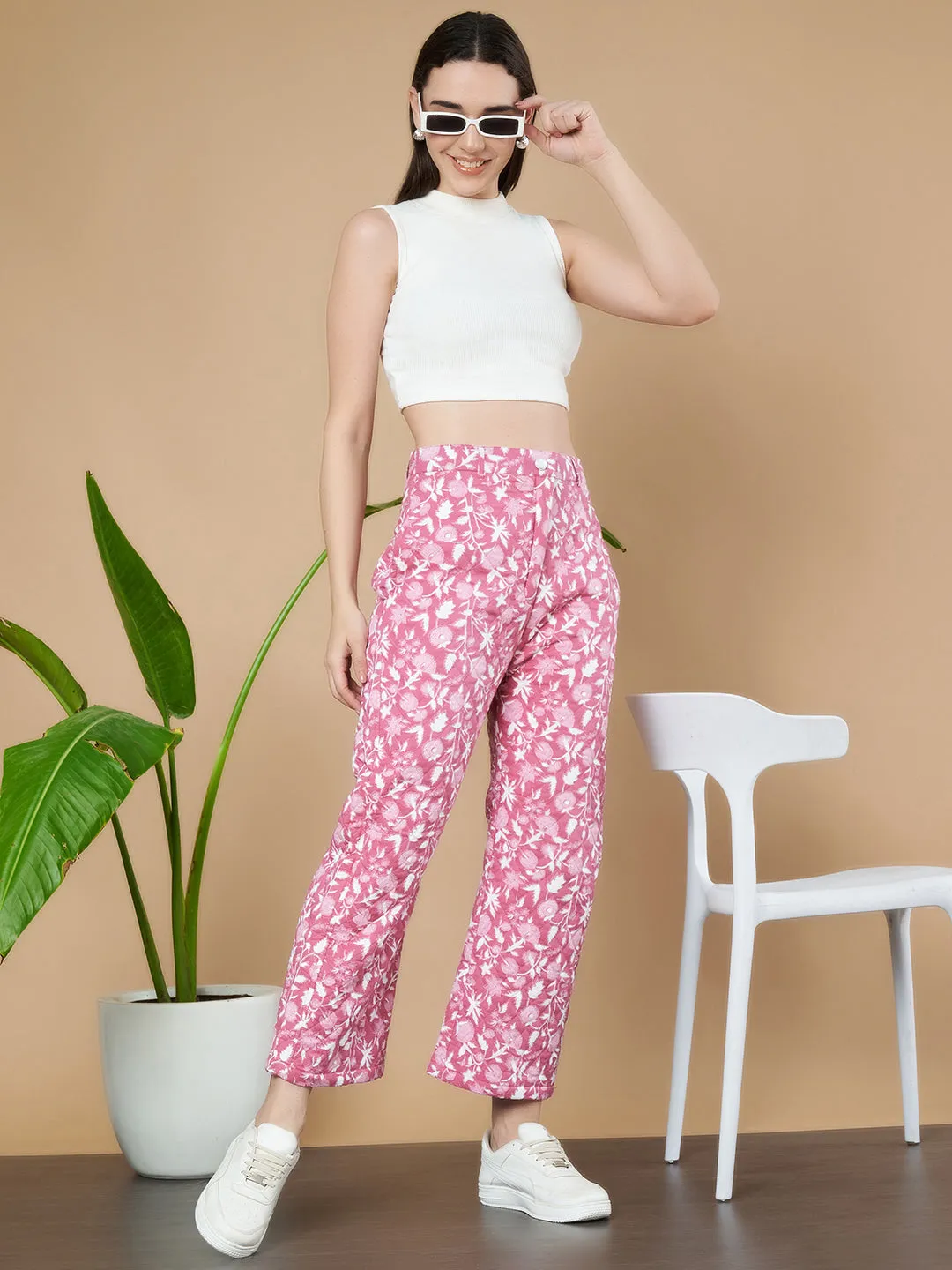 Quilted Pink Chevron Blazer & Trouser Set for Women