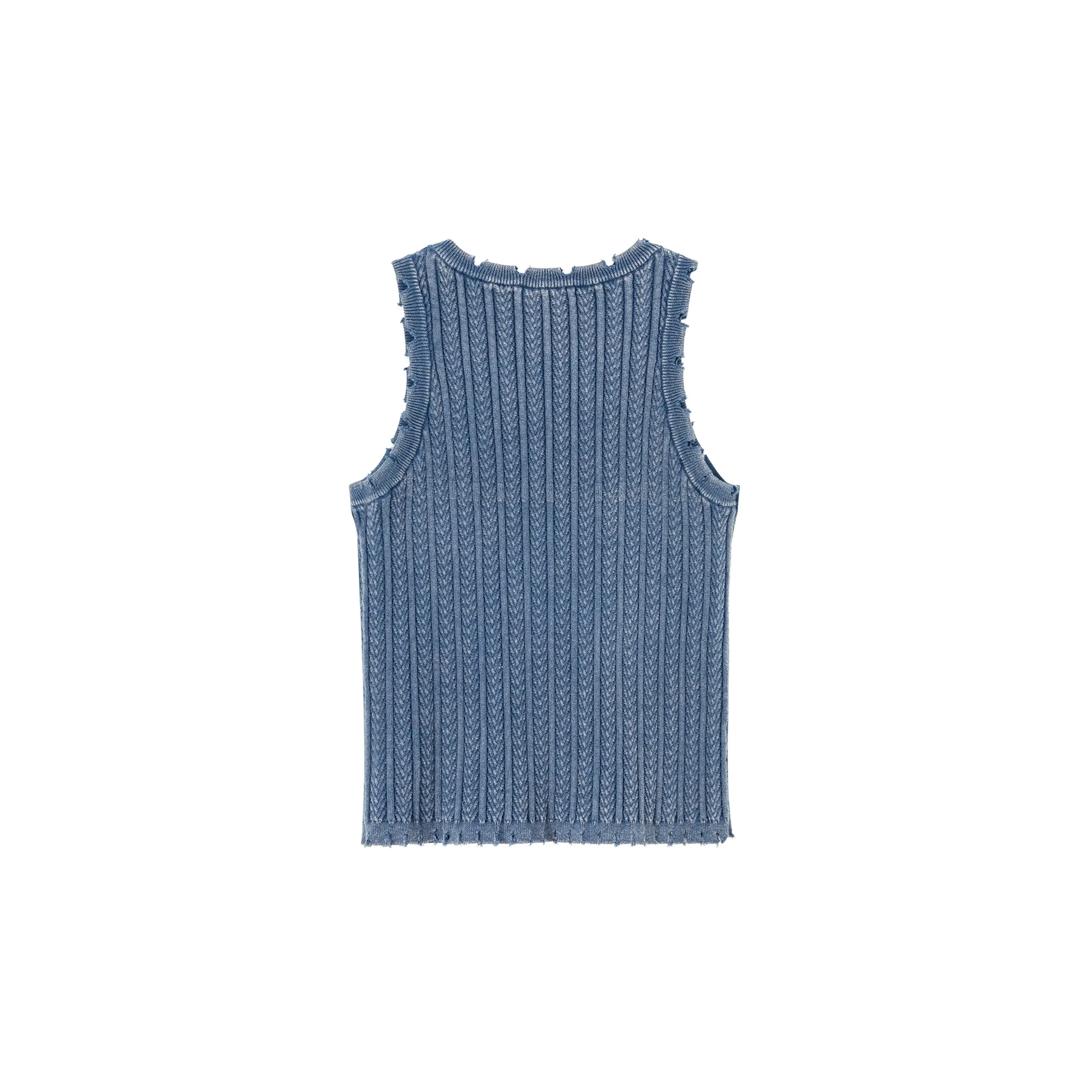 Ribbed Distressed Knit Sleeveless Top