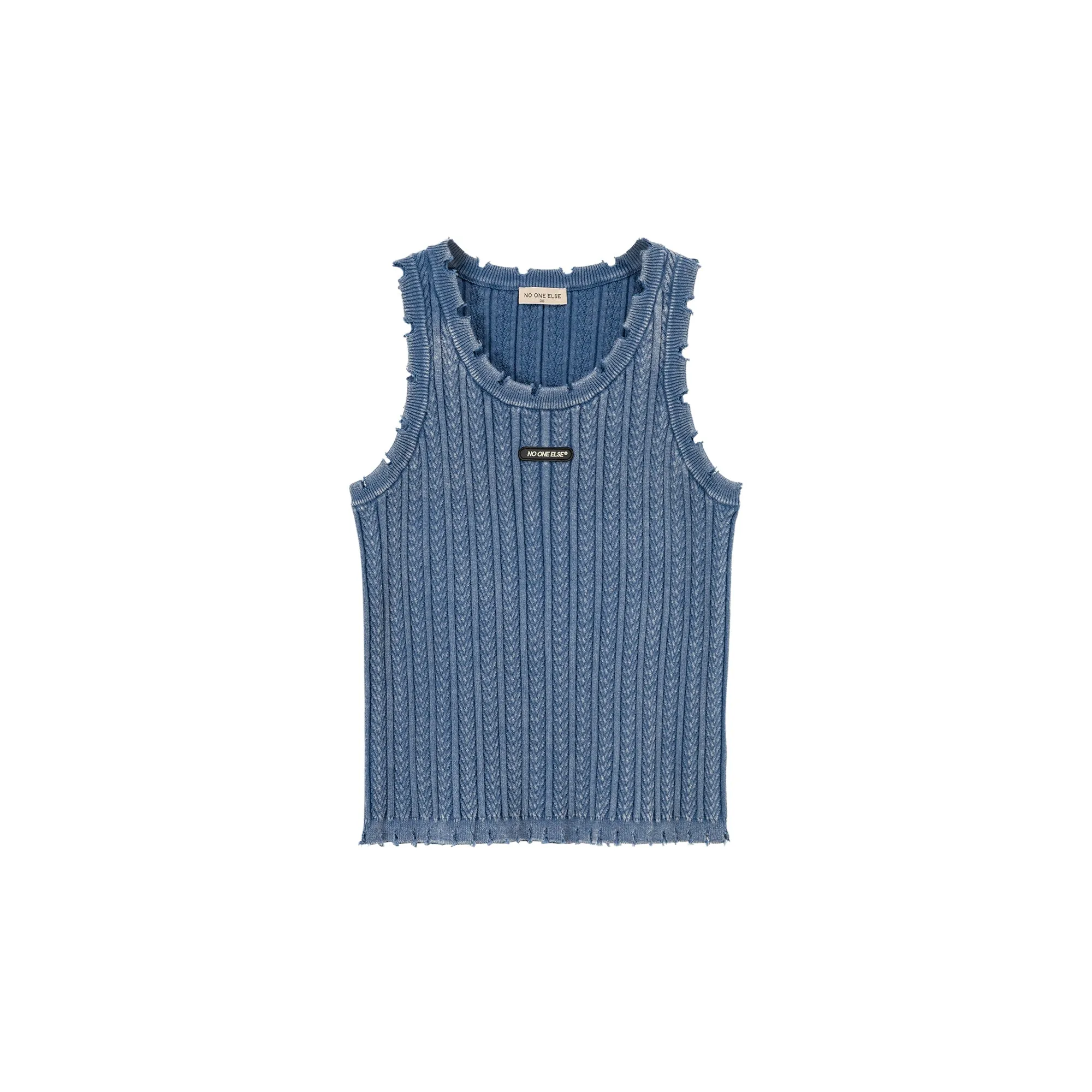 Ribbed Distressed Knit Sleeveless Top