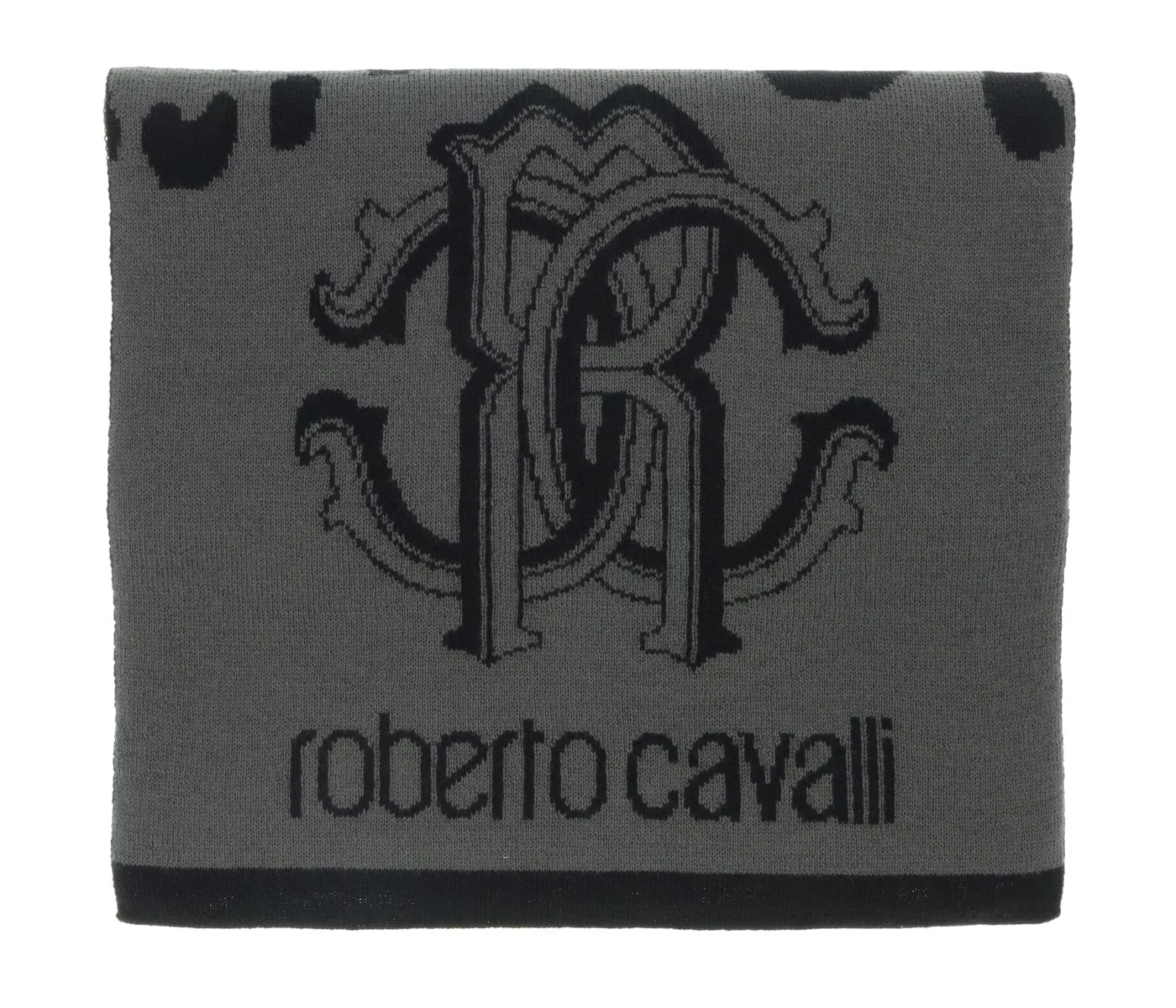 Roberto Cavalli ESZ030 05001 Grey Wool Blend Leopard Print Mens Scarf