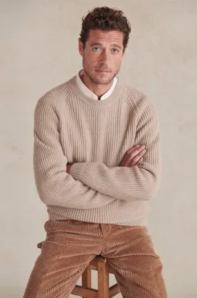 Sand Crew Neck Ribbed Cashmere Jumper