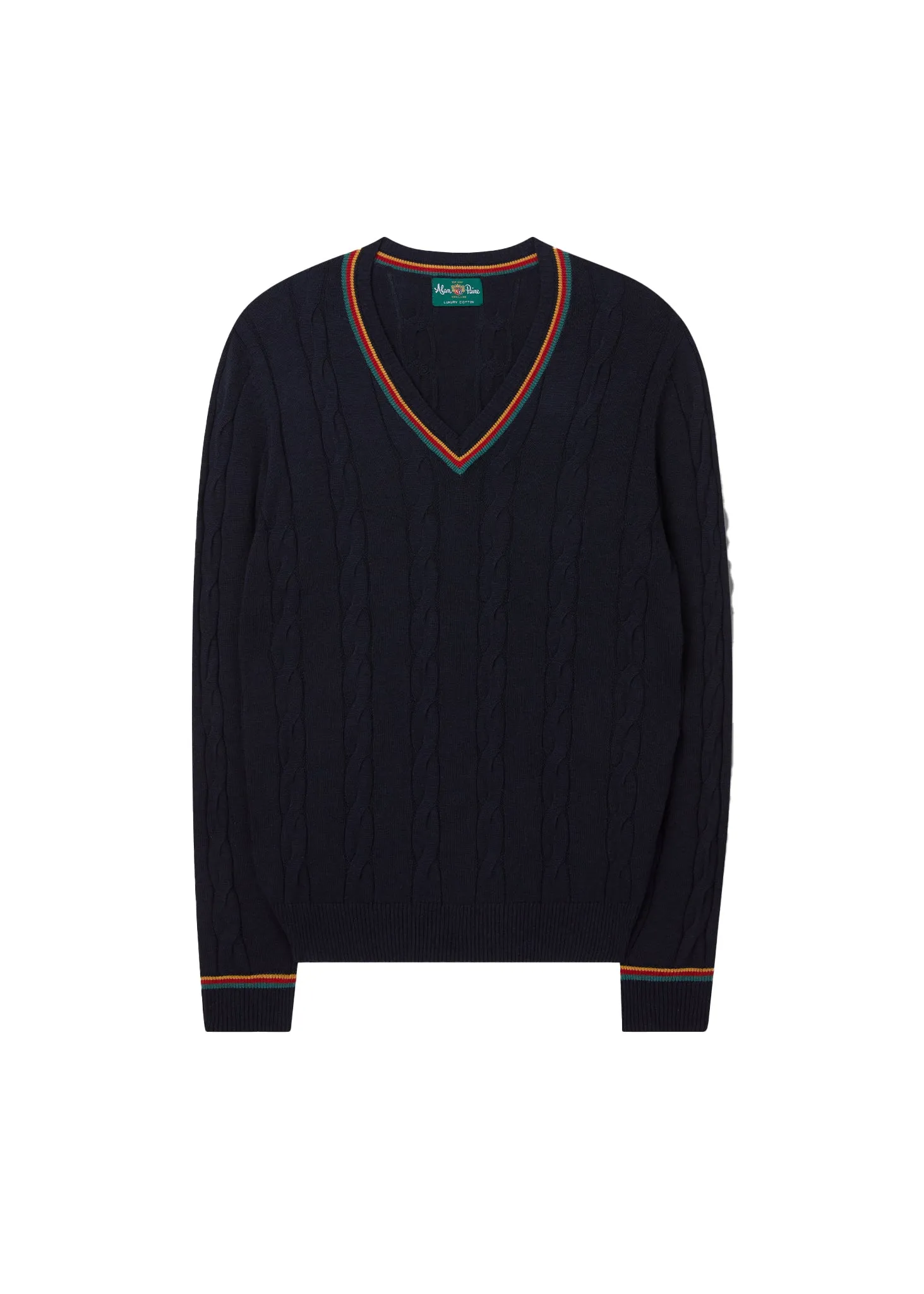 Sandford Cotton Cashmere Cable Knit Vee Neck Jumper In Dark Navy