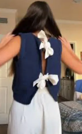 Satin Tieback Vest in Navy