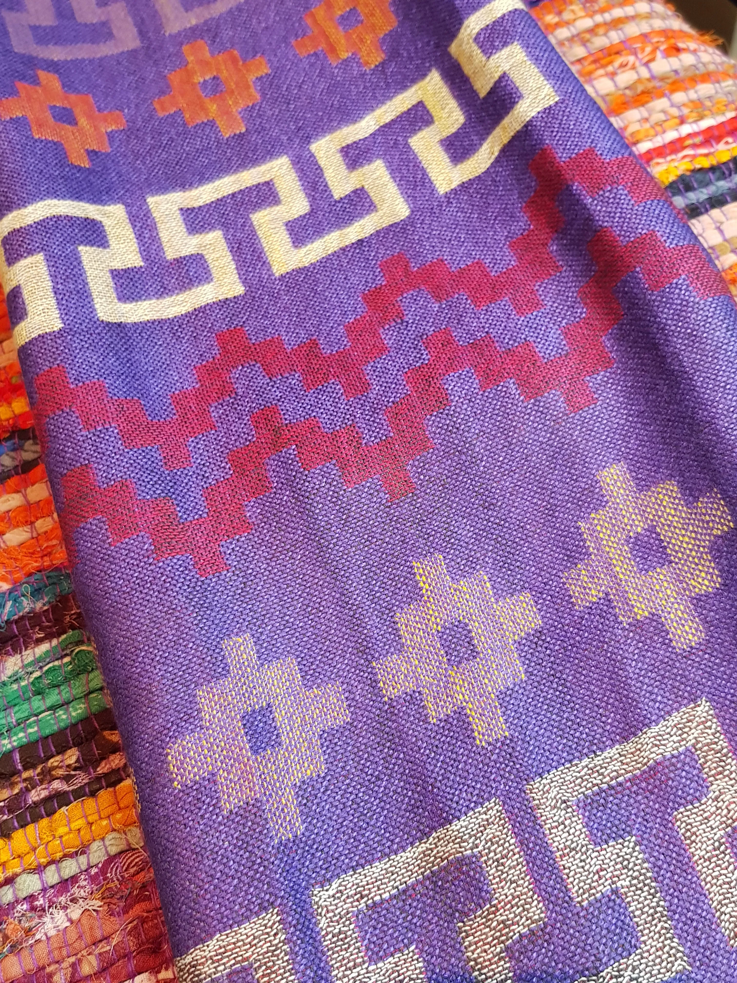 Scarf - Purple Geometric Motif - Handmade
