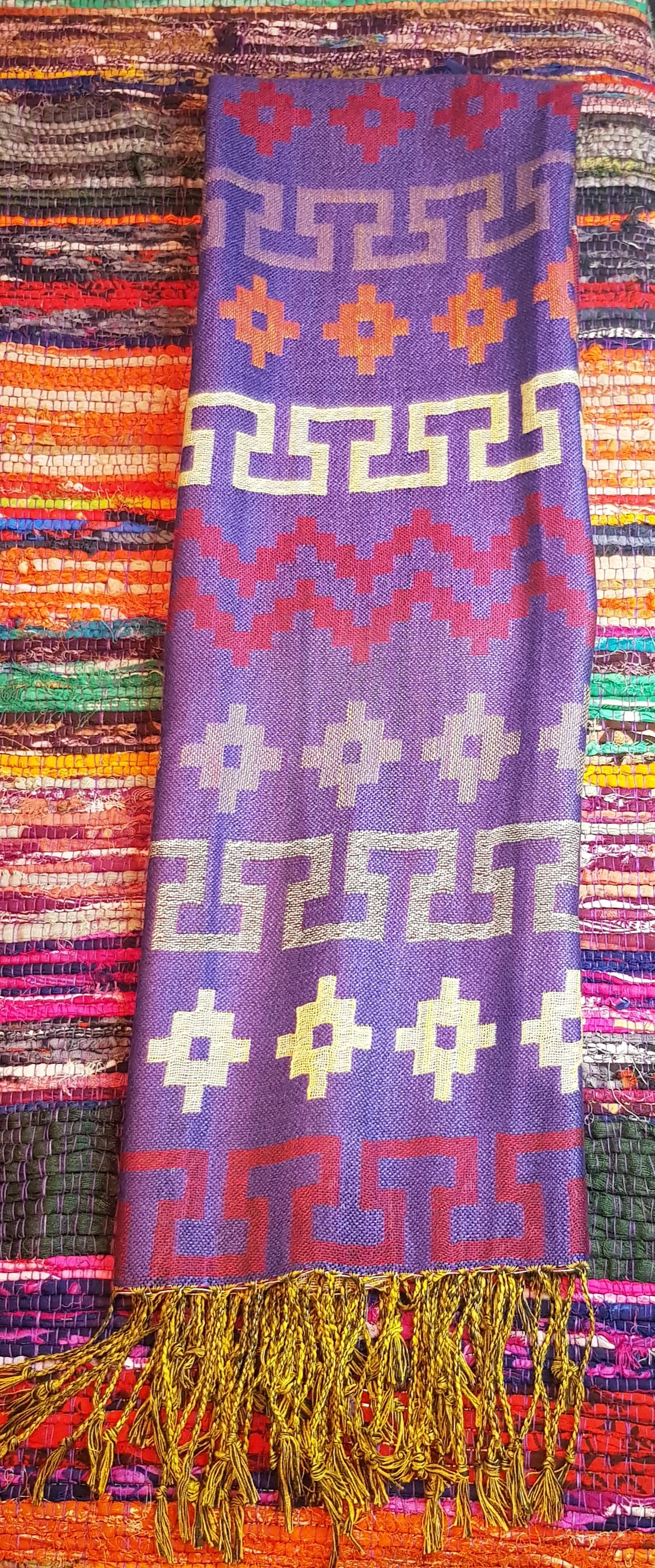 Scarf - Purple Geometric Motif - Handmade