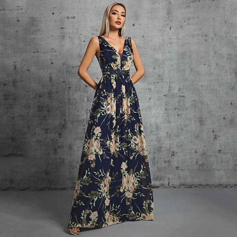 Sexy Deep V Plunge Neck Backless Formal Dress