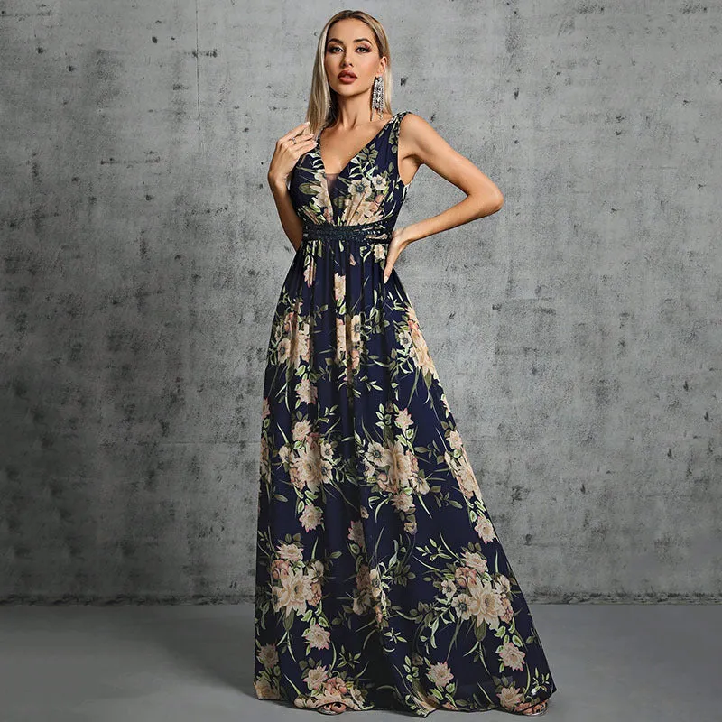 Sexy Deep V Plunge Neck Backless Formal Dress