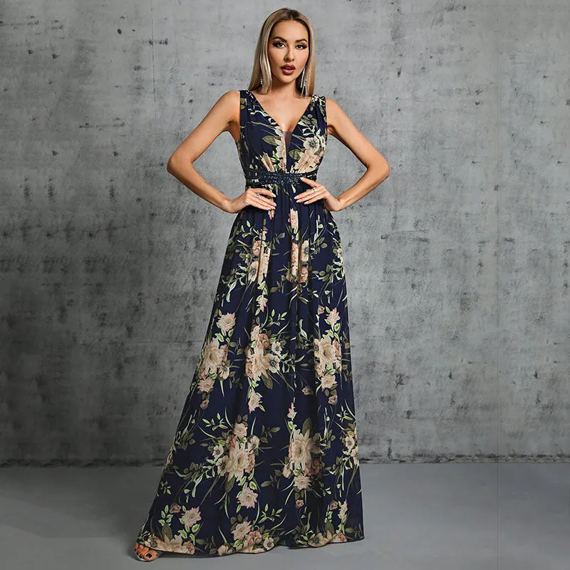 Sexy Deep V Plunge Neck Backless Formal Dress