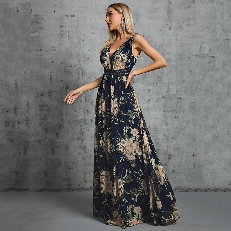 Sexy Deep V Plunge Neck Backless Formal Dress