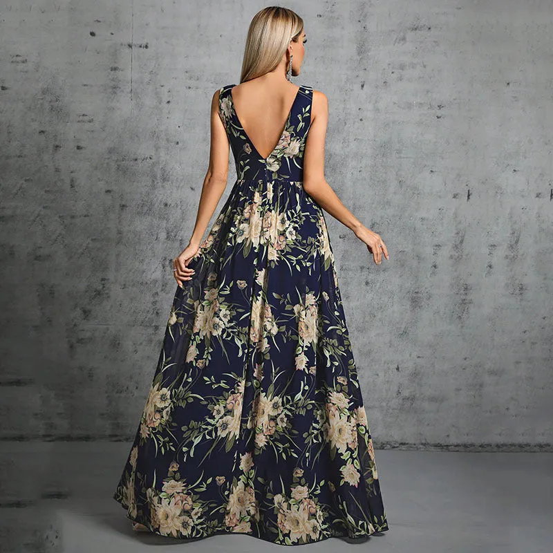 Sexy Deep V Plunge Neck Backless Formal Dress