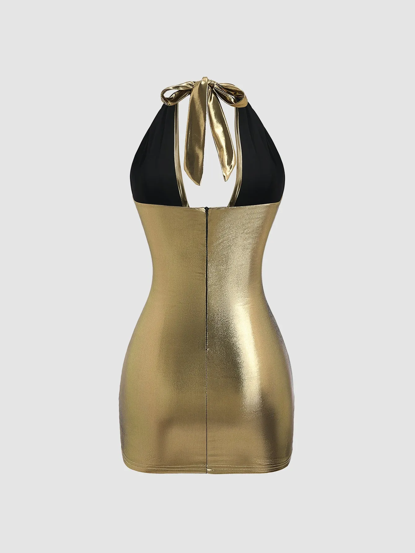 Sexy Gold Slim Fit Halter neck Sheath Party Dress