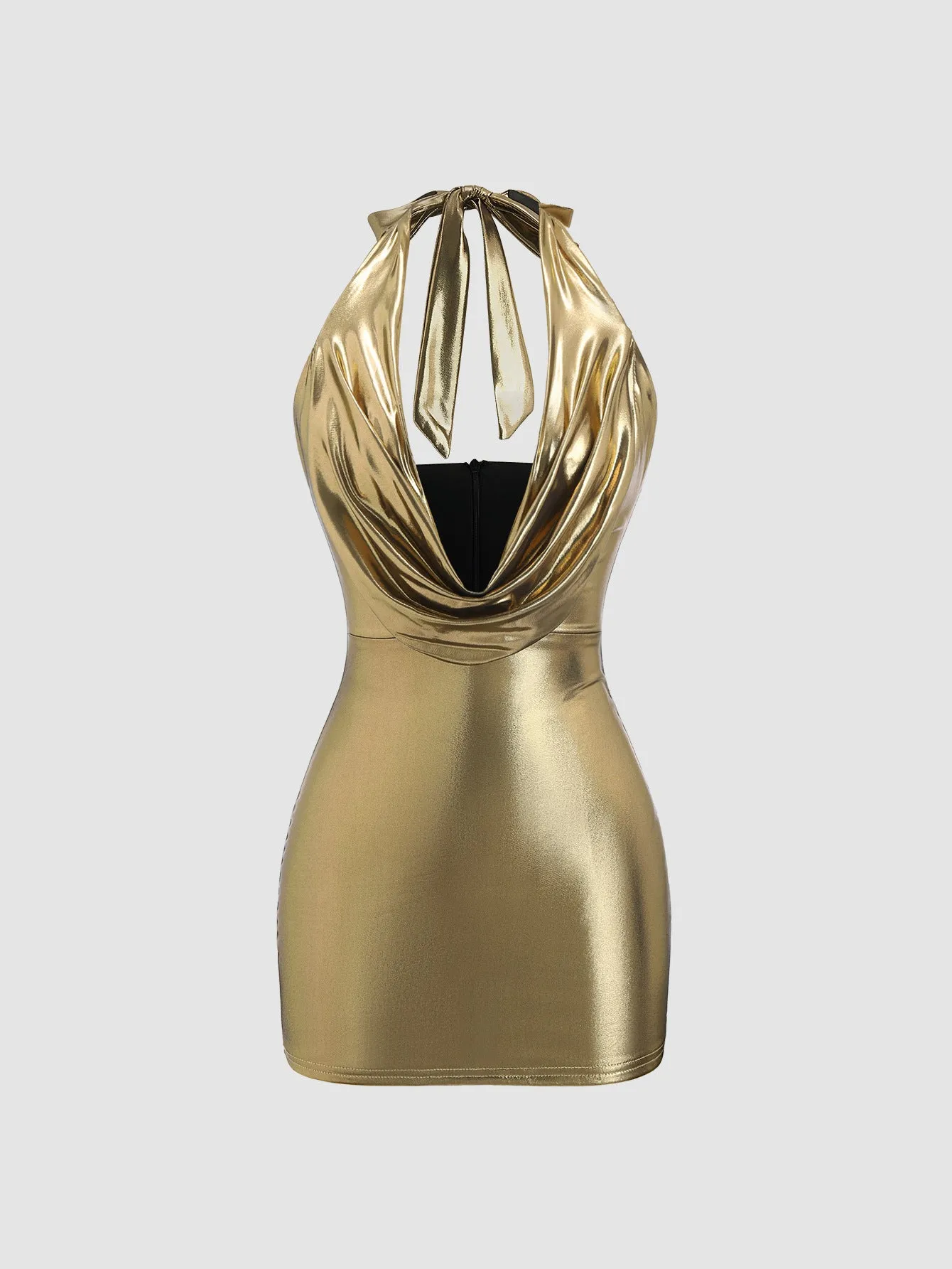 Sexy Gold Slim Fit Halter neck Sheath Party Dress
