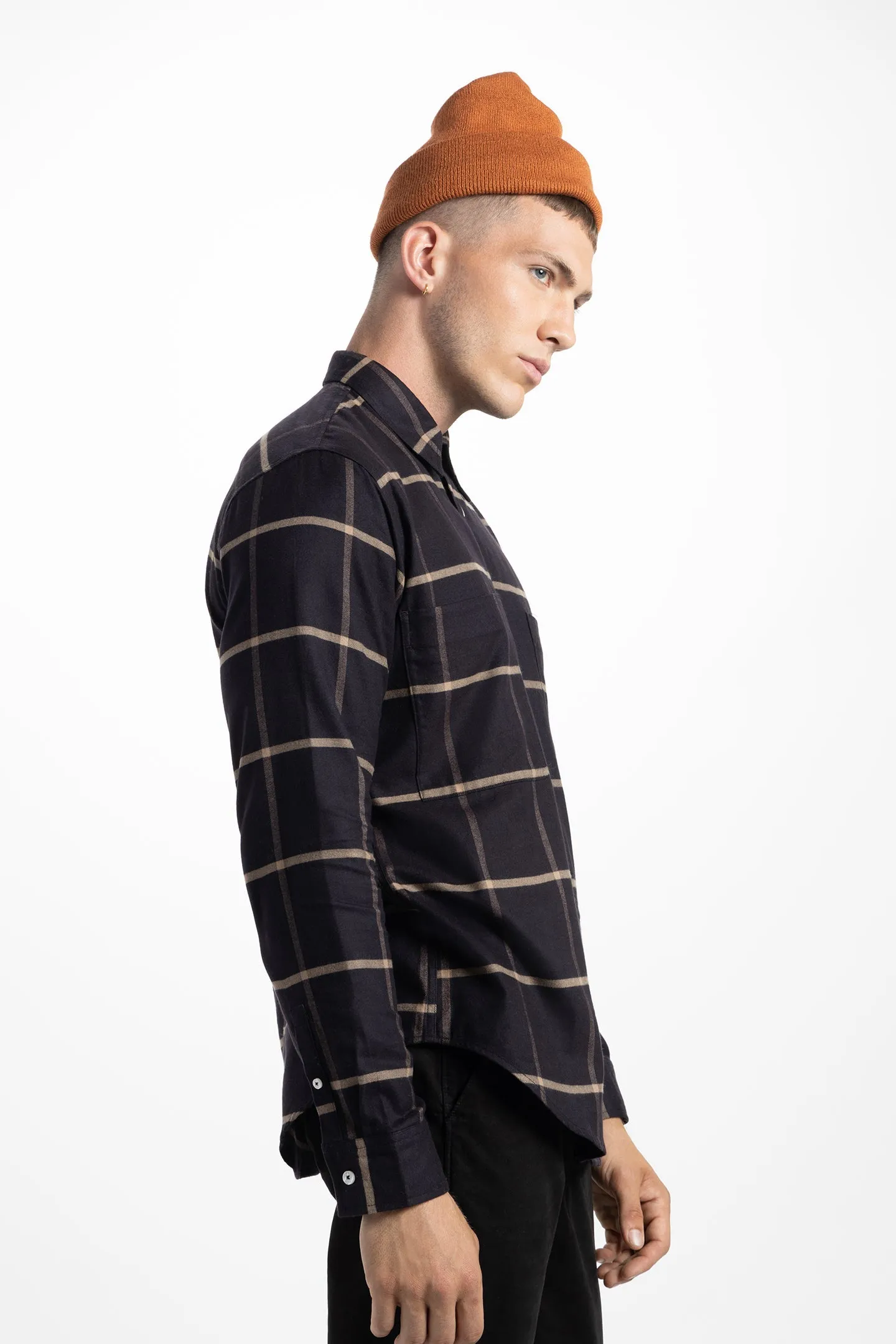 Soft Cloth Doheny Patch Pocket Shirt in Italian Woven - Black Plaid