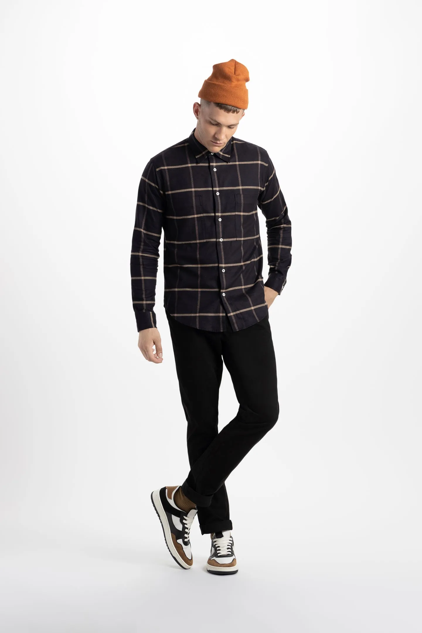 Soft Cloth Doheny Patch Pocket Shirt in Italian Woven - Black Plaid