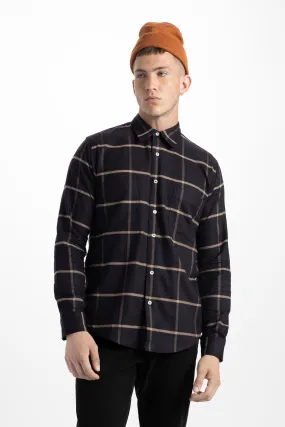 Soft Cloth Doheny Patch Pocket Shirt in Italian Woven - Black Plaid