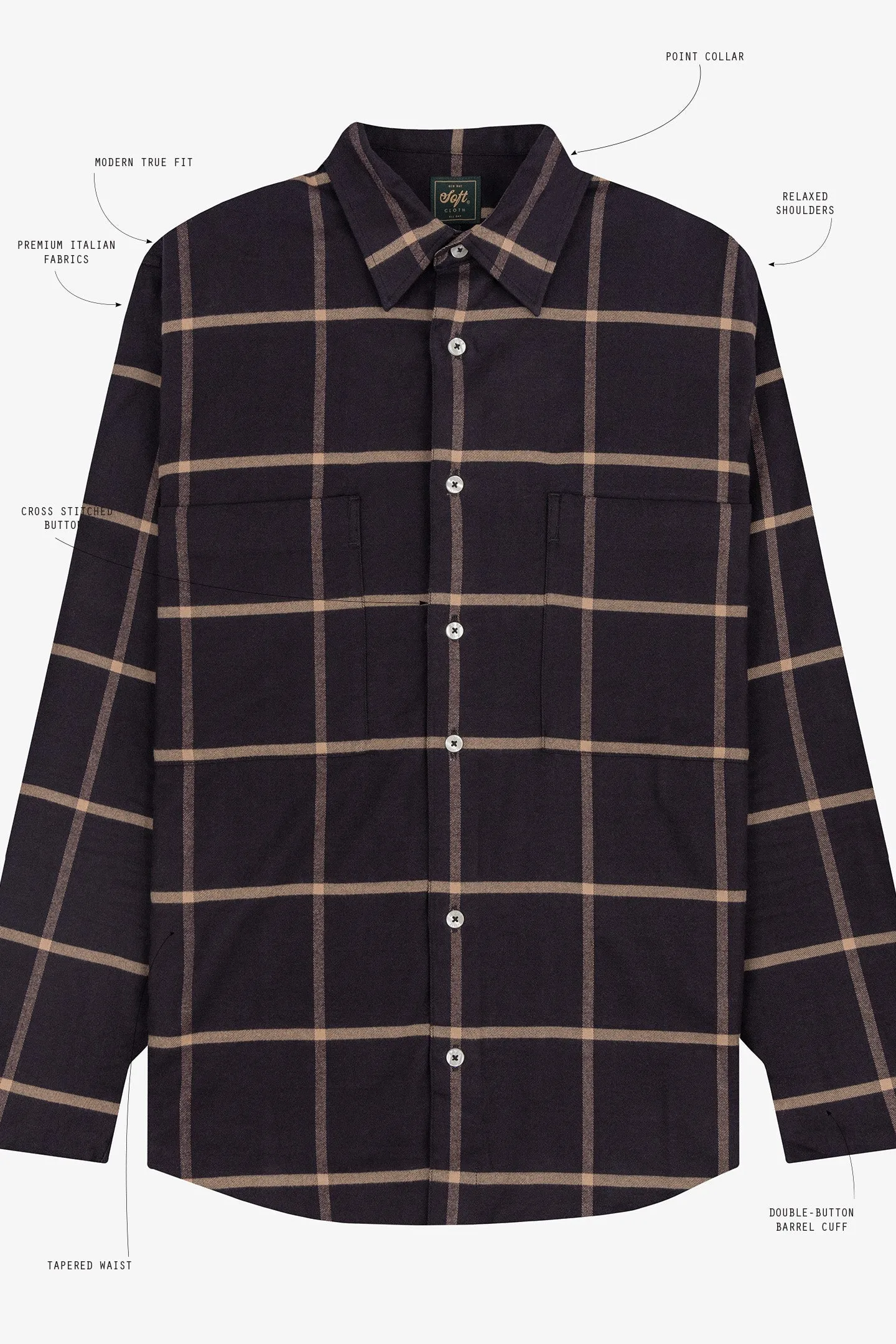 Soft Cloth Doheny Patch Pocket Shirt in Italian Woven - Black Plaid