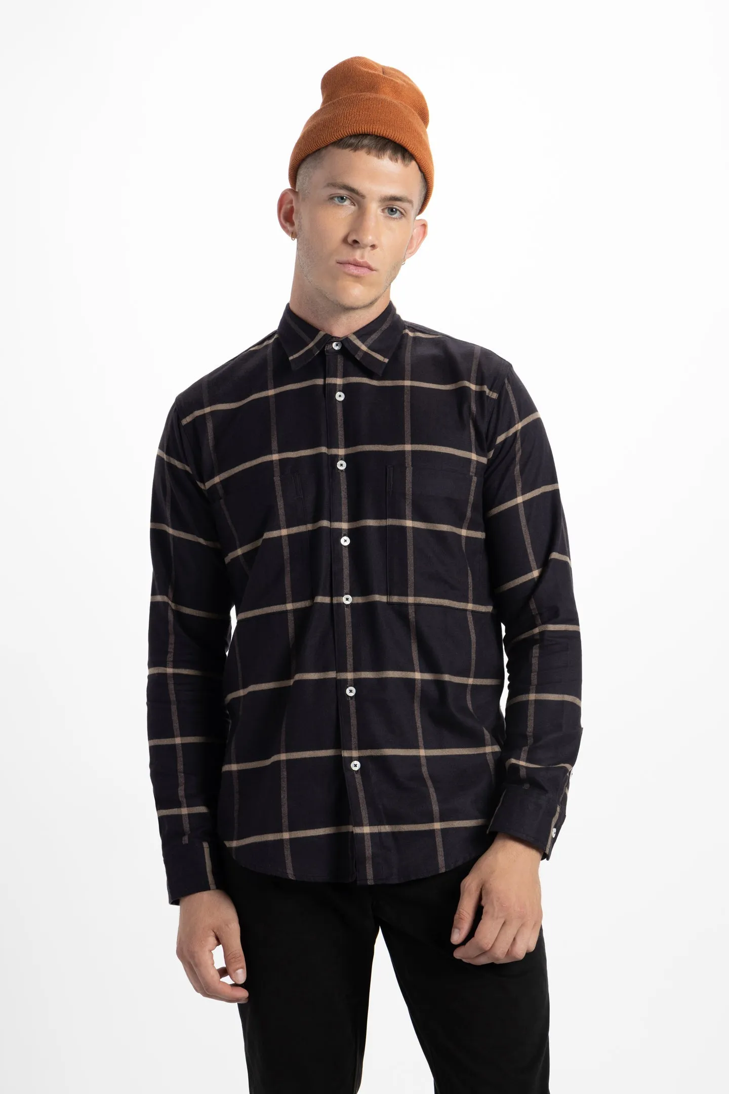 Soft Cloth Doheny Patch Pocket Shirt in Italian Woven - Black Plaid