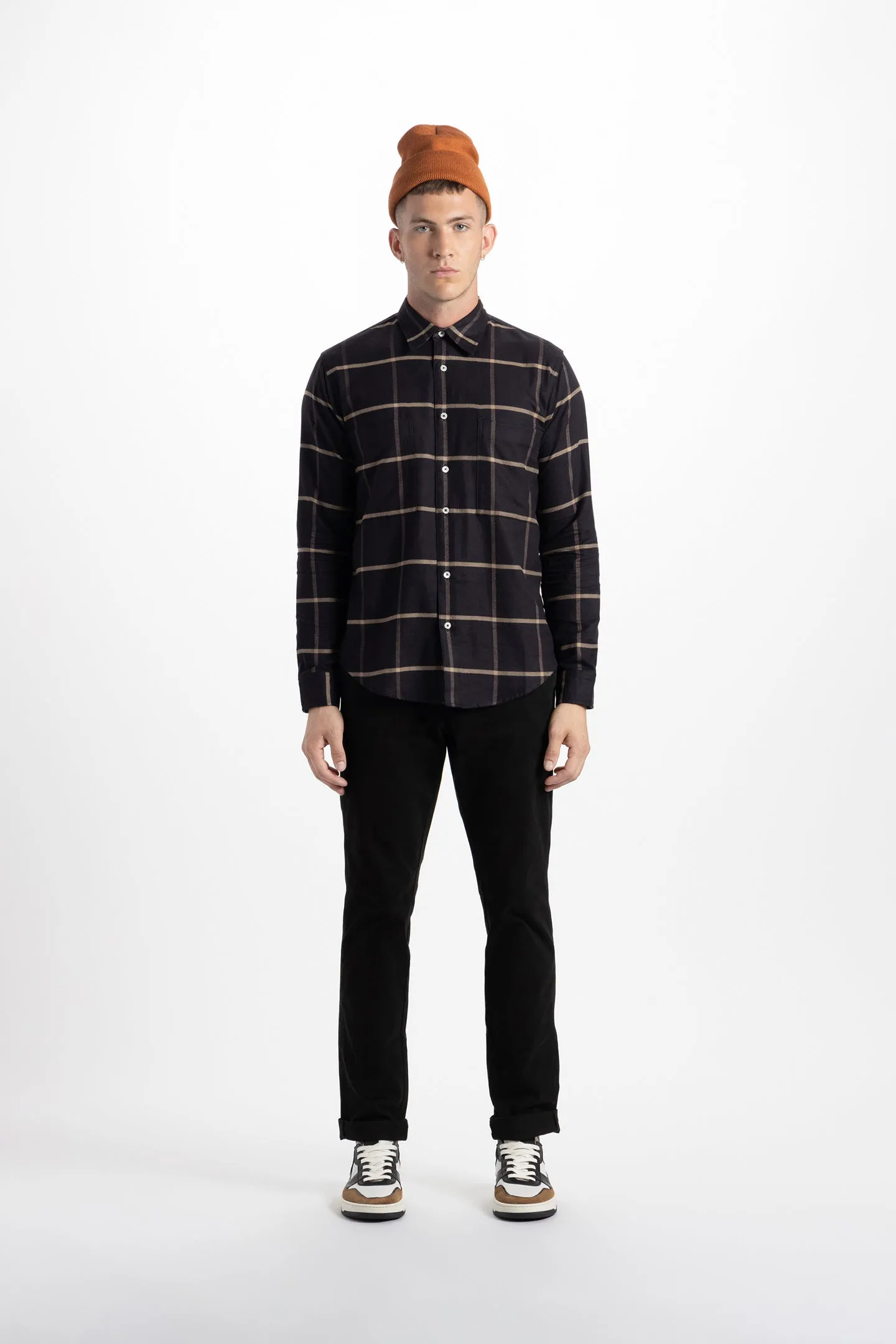 Soft Cloth Doheny Patch Pocket Shirt in Italian Woven - Black Plaid
