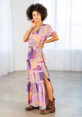 Vibrant Bohemian Short Sleeve Maxi Dress