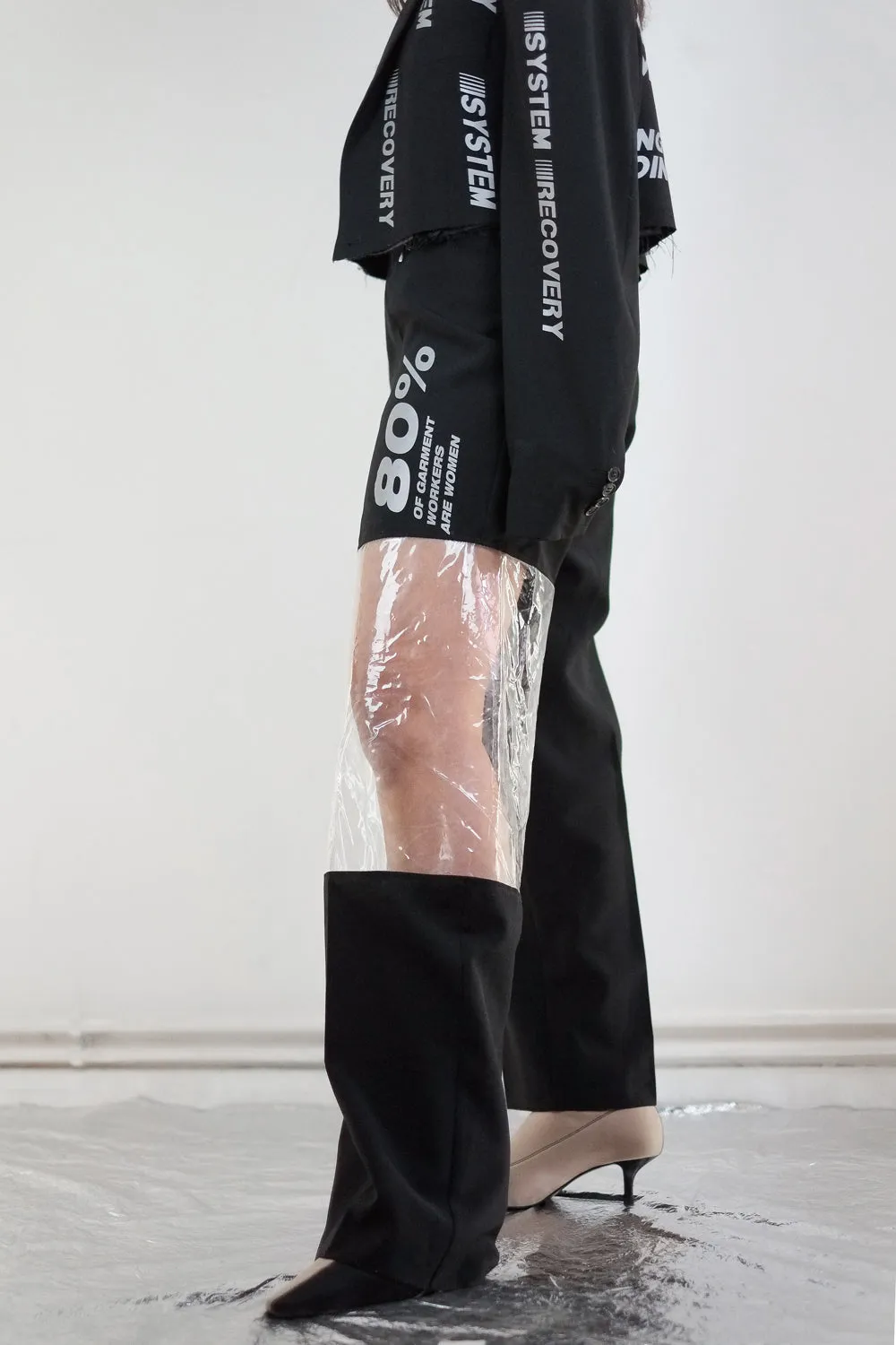 Vintage Reworked Reflective Transparent Panel Trousers