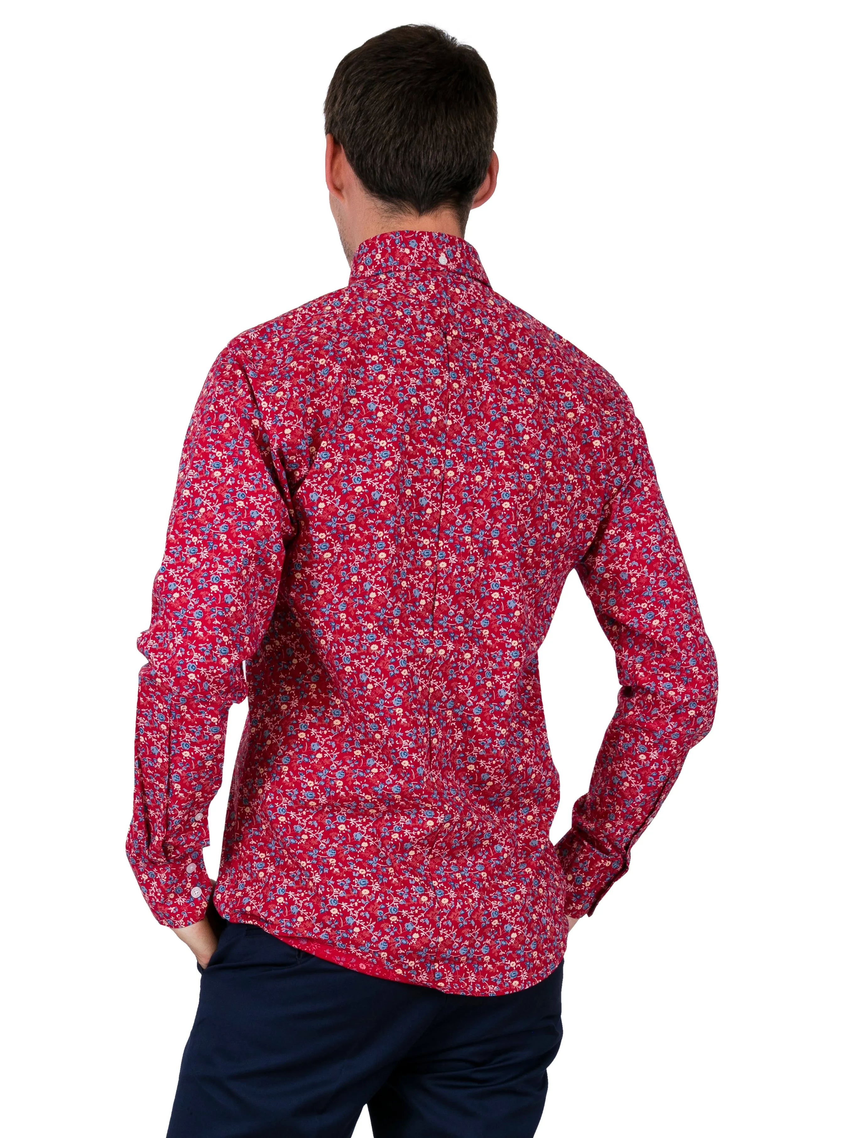 Vintage Shirt - Cotton Red with Blue Florals