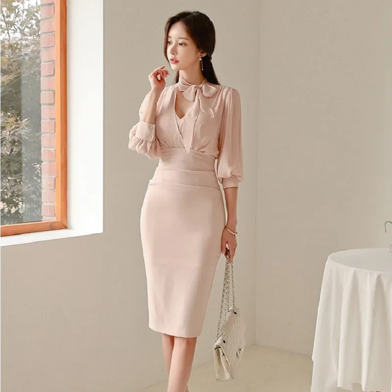 Women's Summer V-Neck Sheath Chiffon High-Waist Dress
