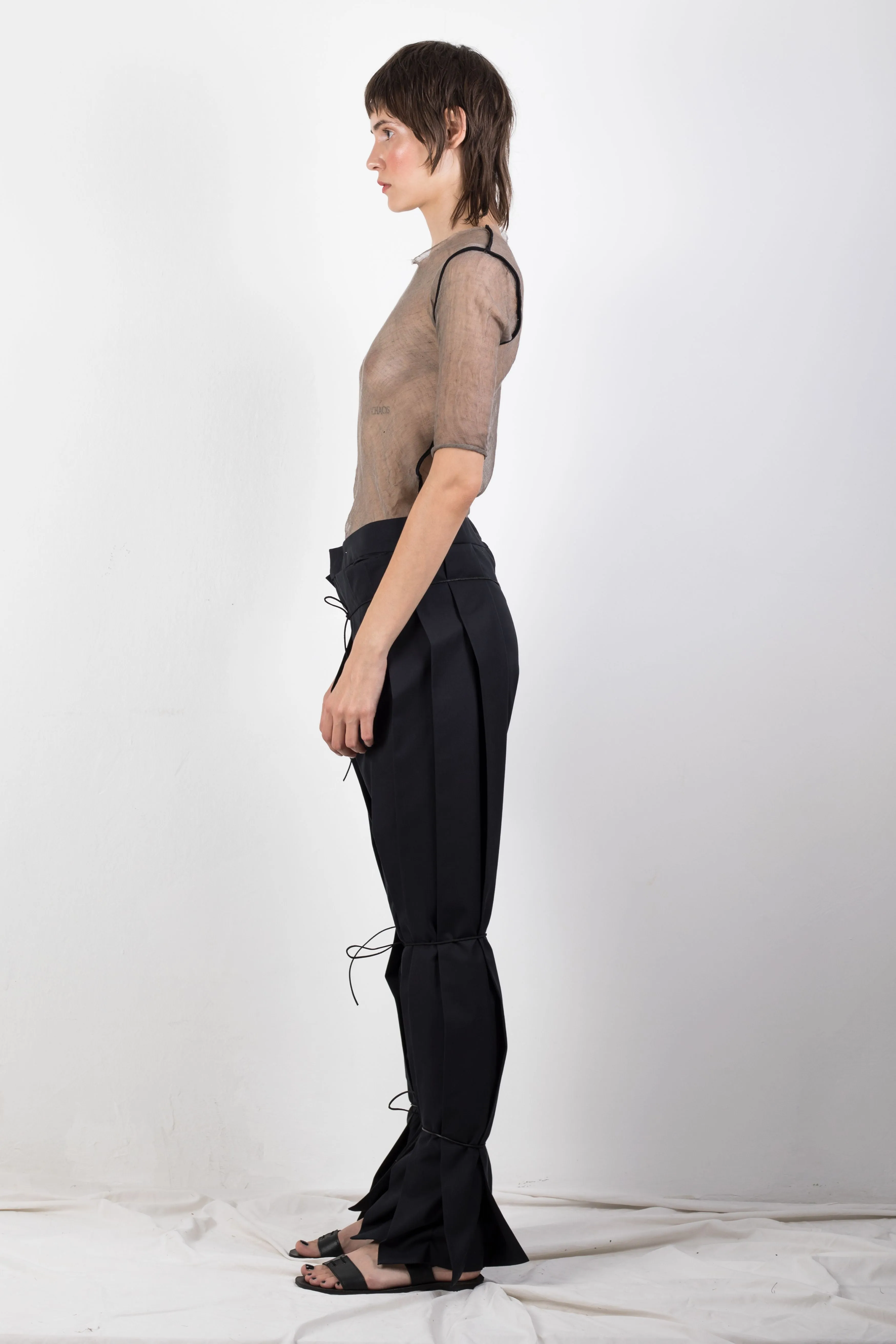 Zero waste pleated twill trousers